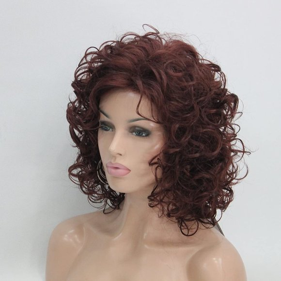 Short Curly Layered  Dark Auburn Wigs - Picture 4 of 5